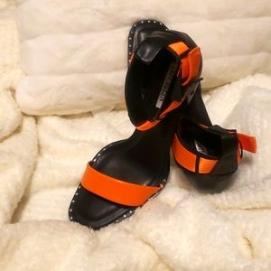 8.5 Black and Orange studded heels